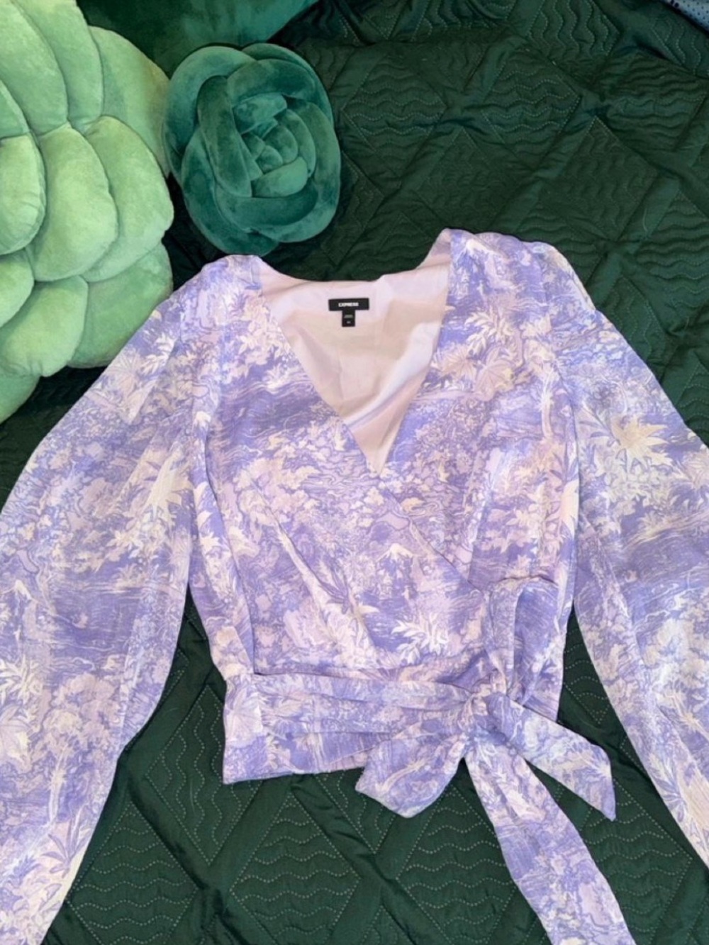 Express Lavender Toile Wrap Blouse